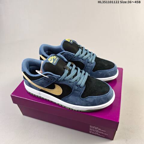 Nike SB Dunk Low Pro Black Blue Gold White Olive EU 36-45 Skate Shoe - Unisex (BS-63255)