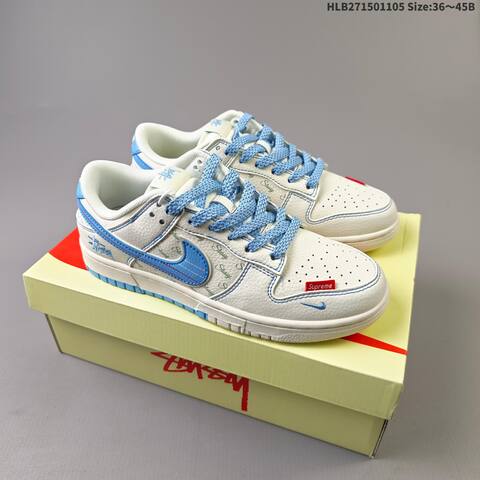 Nike Dunk Low Stussy Supreme Custom Sail University Blue Red EU 36-45 Skate Shoe - Unisex (BS-63880)