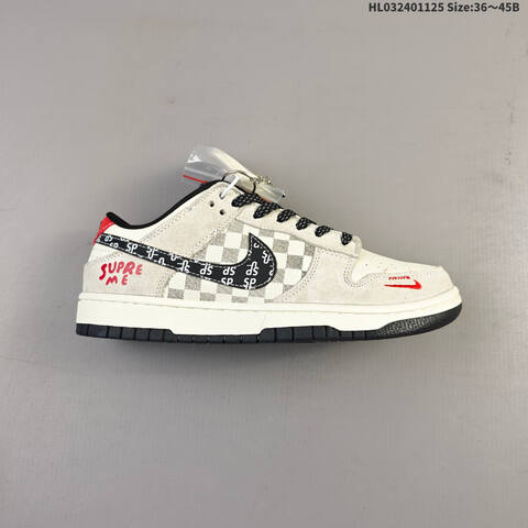 Nike SB Dunk Low Supreme Light Grey Black Red White EU 36-45 Skate Shoe - Unisex (BS-63114)