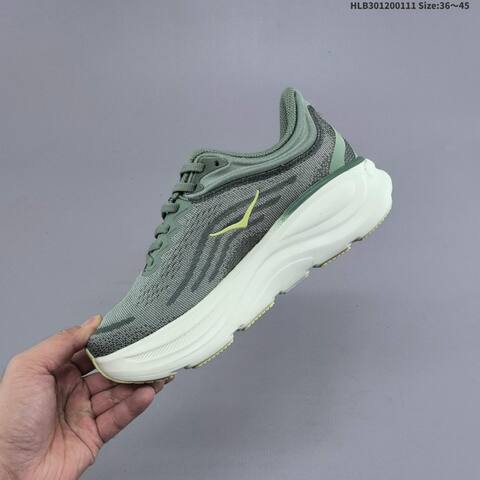 HOKA Bondi 9 Sage Green White Pale Yellow EU 36-45 Running Shoe Running Sneakers - Unisex (BS-69407)