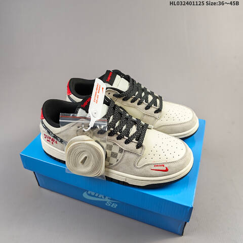 Nike SB Dunk Low Supreme Light Grey Black Red White EU 36-45 Skate Shoe - Unisex (BS-63114)