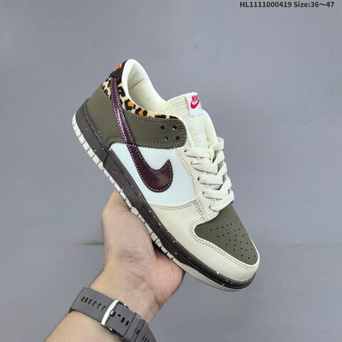 Nike SB Dunk Low Pro Cream Olive White Burgundy Leopard EU 36-47 Skate Shoe - Unisex (BS-60642)