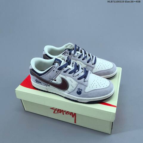 Nike Dunk Low Light Grey Navy Burgundy White EU 36-45 Skate Shoe - Unisex (BS-61908)