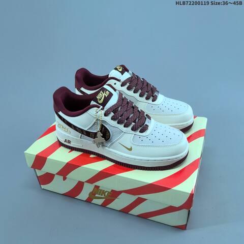 Nike Air Force 1 07 LV8 Off White Burgundy Gold EU 36-45 Sneaker - Unisex (BS-61907)