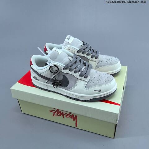 Nike Dunk SB Low Stussy Off White Light Grey Dark Grey Red EU 36-45 Skate Shoe - Unisex (BS-62164)