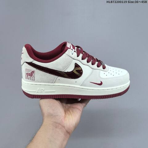 Nike Air Force 1 07 LV8 Off White Burgundy Gold EU 36-45 Sneaker - Unisex (BS-61907)