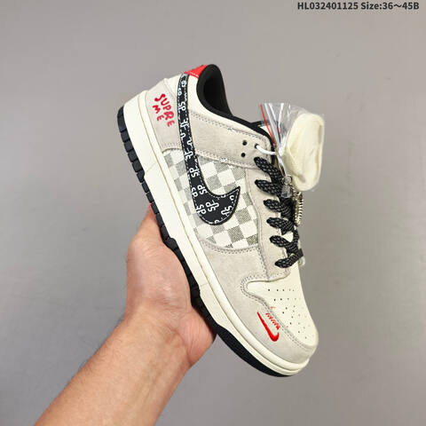 Nike SB Dunk Low Supreme Light Grey Black Red White EU 36-45 Skate Shoe - Unisex (BS-63114)