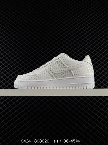 Nike Air Force 1 Low Triple Black Triple White with heart jacquard pattern EU 36-45 with half sizes lifestyle