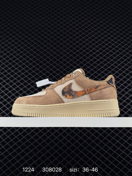Nike Air Force 1 07 tan beige cream with brown-orange patterned Swoosh 36-46 lifestyle