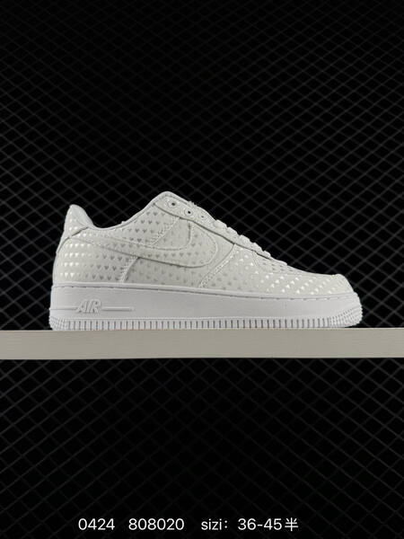 Nike Air Force 1 Low Triple Black Triple White with heart jacquard pattern EU 36-45 with half sizes lifestyle