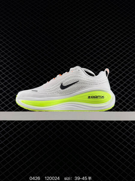 Nike Vomero Plus ReactX Air Zoom Two colorways 1 White Light Pink Dusty Rose with red ZoomX branding 2 White Volt Black with orange lace accents EU 36-40 half sizes EU 39-45 half sizes running lifestyle