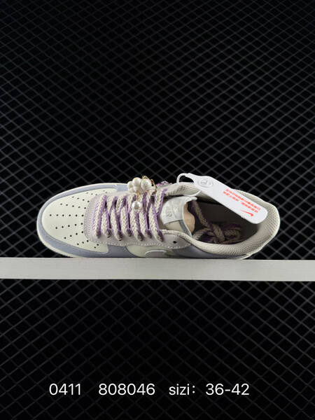 Nike Air Force 1 07 LV8 Light grey cream white lavender purple with glitter rose Swoosh and pearl charm EU 36-42 lifestyle