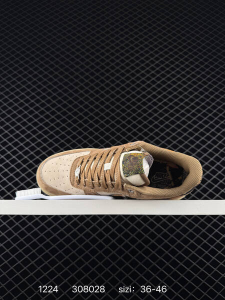 Nike Air Force 1 07 tan beige cream with brown-orange patterned Swoosh 36-46 lifestyle