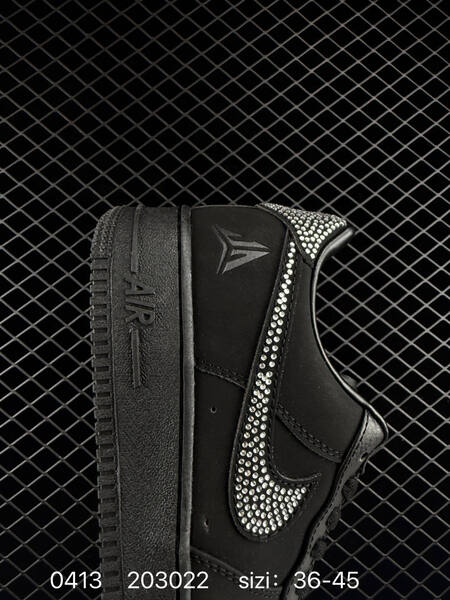 Nike Air Force 1 07 Black with rhinestone Swoosh accents EU 36-45 lifestyle