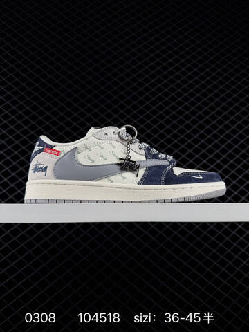 Jordan Air Jordan 1 Low Travis Scott Stussy Supreme Custom Sail Navy Grey Black Red EU 36-45 Sneaker - Unisex (BS-79690)
