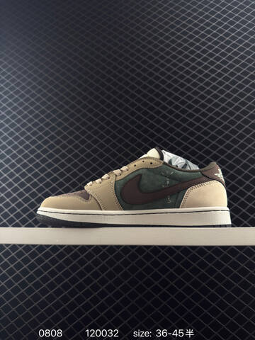 Jordan Fragment x Travis Scott x Air Jordan 1 Low Khaki Dark Brown Green White Black EU 36-45 Sneaker - Unisex (BS-80953)