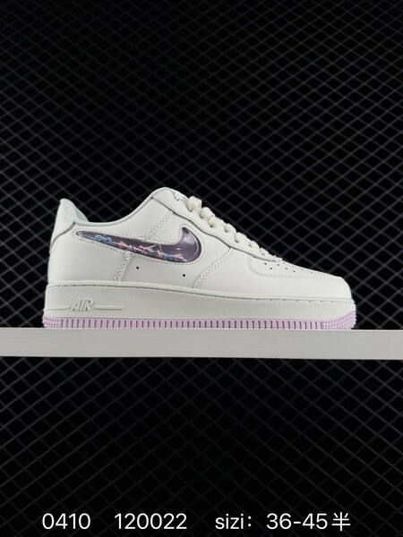 Nike Air Force 1 07 Low off-white with translucent purple Swoosh pastel pink blue accents light purple outsole EU 36-45 half sizes available lifestyle