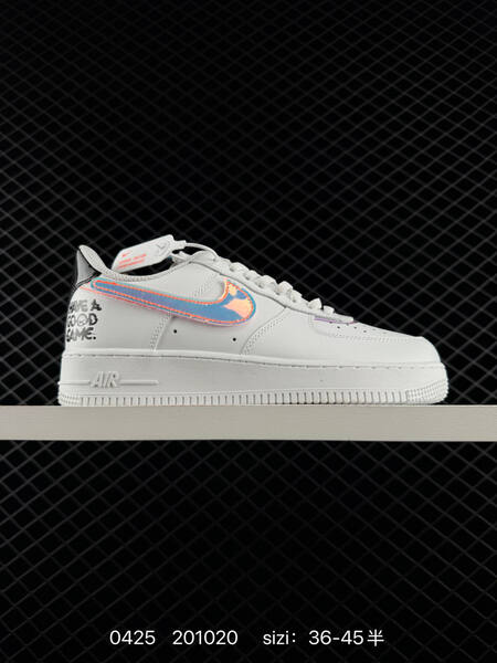 Nike Air Force 1 Low Multiple colorways white with iridescent swoosh white with iridescent swoosh and Have A Good Game print sail with dark green swoosh and gum outsole grey white EU 36-45 including half sizes lifestyle