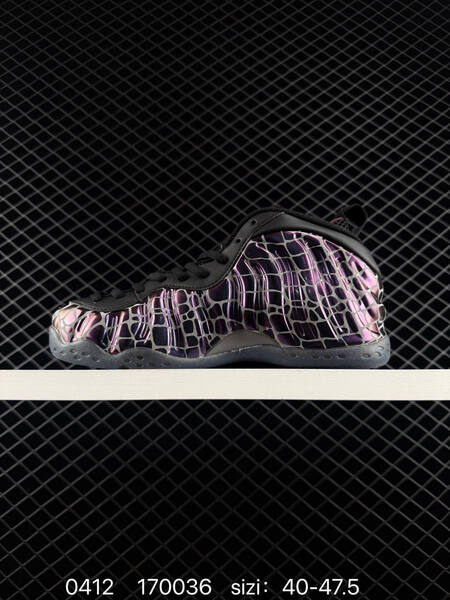 Nike Air Foamposite One Light Smoke Grey White Black visible all-white light grey foamposite plus iridescent purple cracked pattern variant shown EU 40-47 5 basketball lifestyle