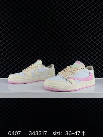 Jordan Travis Scott x Air Jordan 1 Low OG Cream White Light Pink Pale Green EU 36-47 Sneaker - Unisex (BS-79536)