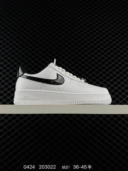 Nike Air Force 1 07 Low Two colorways 1 Sail Off-white with white outsole 2 White with black patent leather Swoosh and heel accents white outsole EU 36-45 half sizes available lifestyle