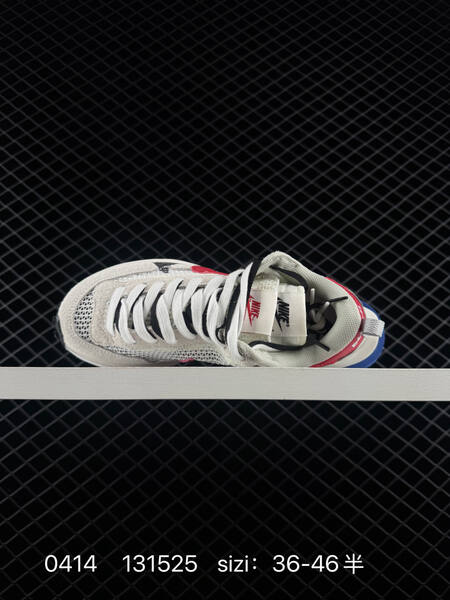 Nike Sacai x Nike VaporWaffle 3 0 Off-white light grey suede red Swoosh and heel detail blue midsole accent white midsole black outsole EU 36-46 half sizes available lifestyle