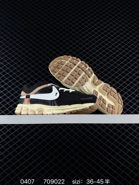 Nike Zoom Vomero 5 Two colorways 1 Beige White Black with blue and orange accents cream midsole grey outsole 2 Black Brown White with orange accent cream midsole gum brown outsole EU 36-45 with half sizes lifestyle