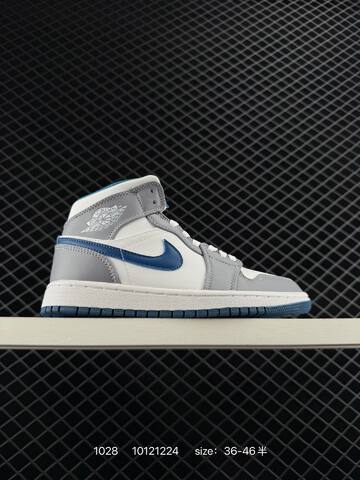 Jordan Air Jordan 1 Retro Mid 852542-010 Grey White Navy Blue EU 36-46 Sneaker - Unisex (BS-80407)