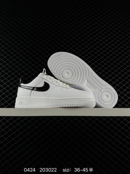 Nike Air Force 1 07 Low Two colorways 1 Sail Off-white with white outsole 2 White with black patent leather Swoosh and heel accents white outsole EU 36-45 half sizes available lifestyle