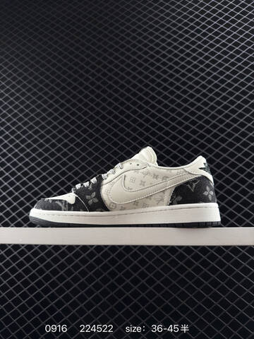Jordan Air Jordan 1 Low Travis Scott Reverse Mocha Louis Vuitton Custom DM7866-100 Off White Black Grey EU 36-45 Sneaker - Unisex (BS-80701)