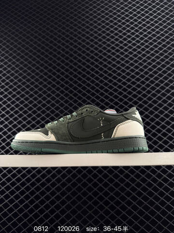 Jordan Air Jordan 1 Low Travis Scott Reverse Mocha Chrome Hearts Custom Dark Green Off White EU 36-45 Sneaker - Unisex (BS-80929)