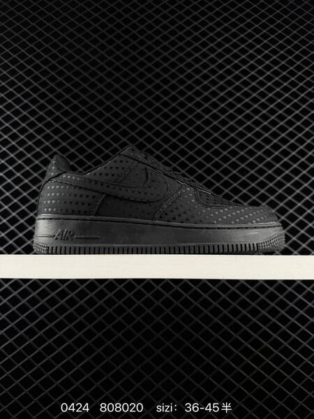 Nike Air Force 1 Low Triple Black Triple White with heart jacquard pattern EU 36-45 with half sizes lifestyle