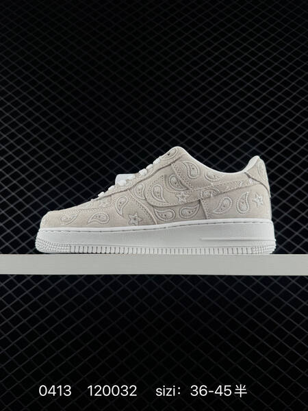 Nike Air Force 1 07 Low Black with gold accents Light beige white paisley suede EU 36-45 half sizes available lifestyle