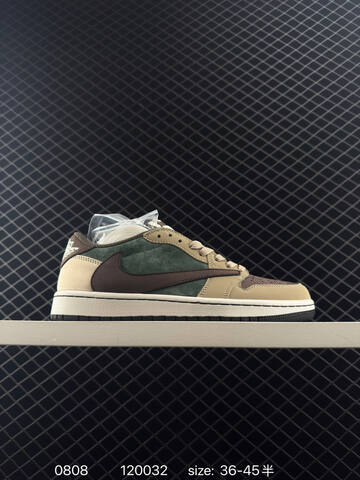 Jordan Fragment x Travis Scott x Air Jordan 1 Low Khaki Dark Brown Green White Black EU 36-45 Sneaker - Unisex (BS-80953)