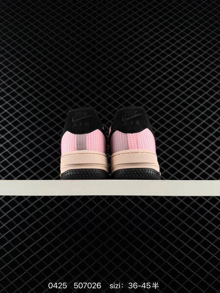 Nike Air Force 1 07 Pink grid upper with black Swoosh light beige midsole black outsole EU 36-45 half sizes available lifestyle