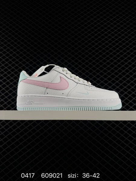 Nike Air Force 1 07 Low White with pink Swoosh light mint heel and outsole edge EU 36-42 lifestyle