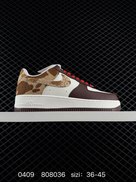 Nike Air Force 1 07 LV8 Multiple colorways rose pink satin with white midsole and gum outsole royal blue satin with white midsole and gum outsole sail brown cow print with red laces and dark brown outsole off-white canvas monochrome EU 36-45 lifestyle