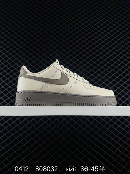 Nike Air Force 1 07 LV8 Two colorways 1 Light beige upper with dark grey Swoosh outsole and midsole 2 Black upper with white Swoosh midsole outsole and heel tab accented with mini gold Swoosh EU 36-45 half sizes available lifestyle