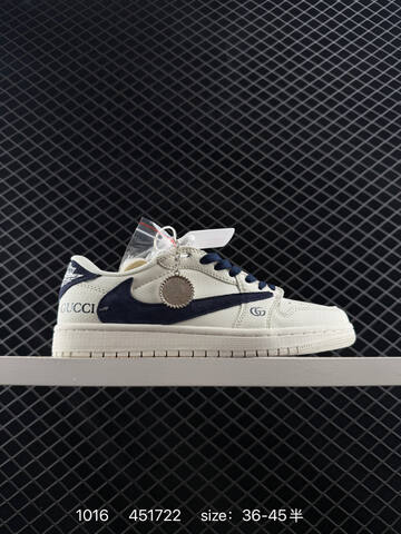 Jordan Air Jordan 1 Low Travis Scott Reverse Mocha Gucci Custom Sail Navy Blue White EU 36-45 Skate Shoe - Unisex (BS-80505)