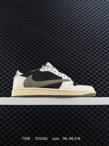 Jordan Travis Scott x Air Jordan 1 Low Black White Olive Cream Red EU 36-46 5 Sneaker - Unisex (BS-80324)