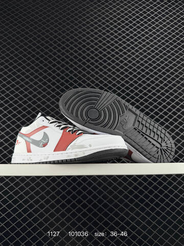 Jordan Air Jordan 1 Low White Red Grey Black EU 36-46 Sneaker - Unisex (BS-80175)