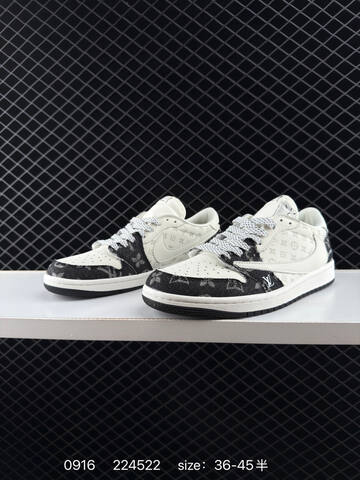 Jordan Air Jordan 1 Low Travis Scott Reverse Mocha Louis Vuitton Custom DM7866-100 Off White Black Grey EU 36-45 Sneaker - Unisex (BS-80701)