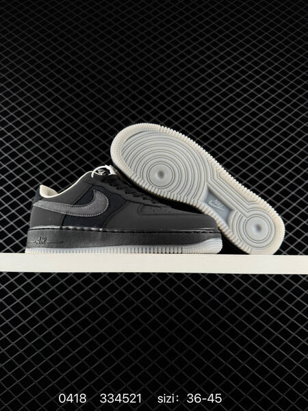 Nike Air Force 1 07 Black with dark grey Swoosh cream outsole and collar trim EU 36-45 lifestyle