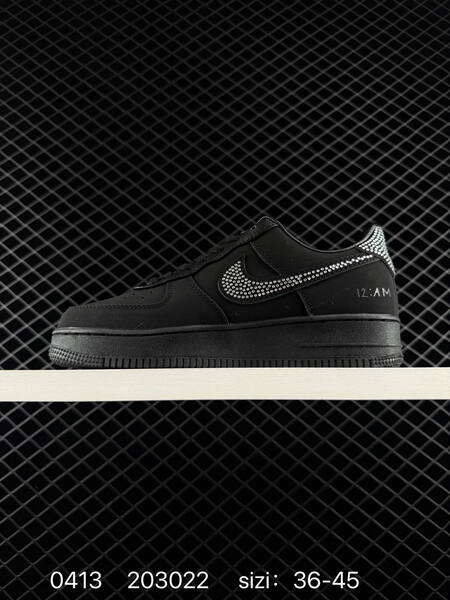 Nike Air Force 1 07 Black with rhinestone Swoosh accents EU 36-45 lifestyle
