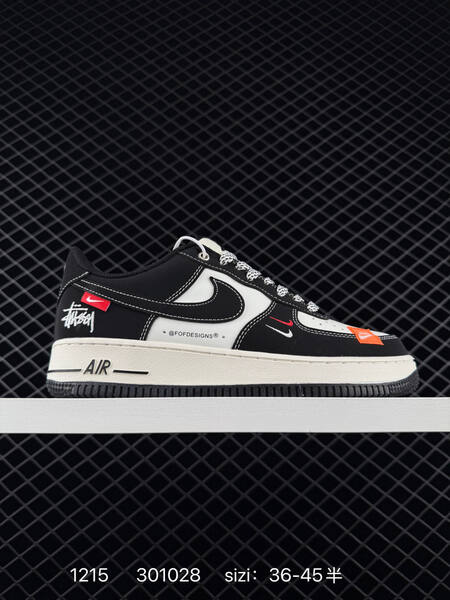 Nike Air Force 1 Low Black White with orange accents EU 36-45 5 casual lifestyle