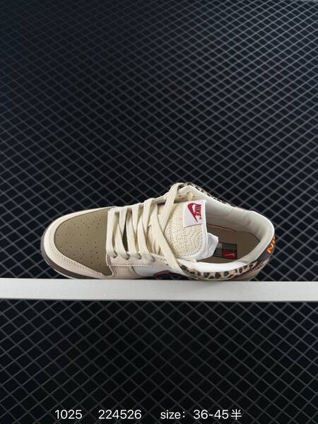 Nike SB Dunk Low beige olive white with burgundy swoosh and leopard print collar 36-45 skate lifestyle