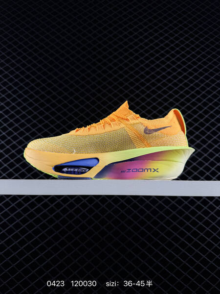 Nike Air Zoom Alphafly Next 3 Laser Orange with Volt Purple Blue gradient accents EU 36-45 half sizes available running lifestyle