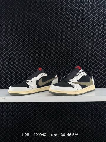 Jordan Travis Scott x Air Jordan 1 Low Black White Olive Cream Red EU 36-46 5 Sneaker - Unisex (BS-80324)