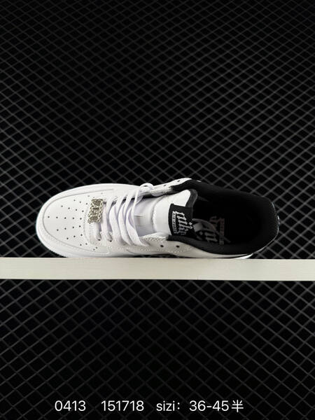 Nike Air Force 1 07 Low White with patent black Swoosh black heel tab and black lining EU 36-45 half sizes available lifestyle