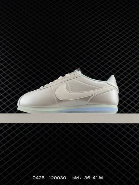 Nike Cortez Low All Petals United Pearlescent off-white with light mint accents pale blue midsole stripe iridescent Swoosh embossed star heart details EU 36-41 half sizes available lifestyle